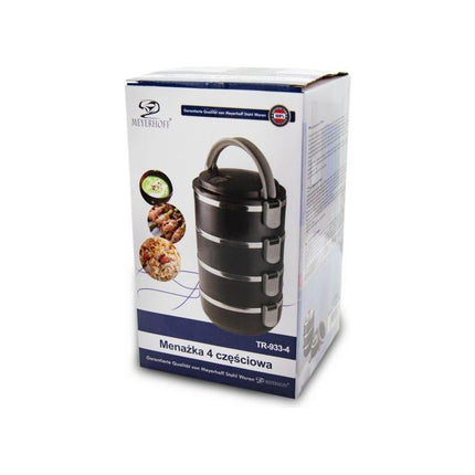 Meyerhoff Thermische Lunchbox Container 4 Lagen - Roestvrij Staal - Stapelbare Geïsoleerde Bento Box - Lekvrije Lunchbox met Handvat - Zwart