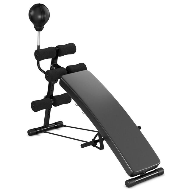 Trendmix Verstelbare Fitnessbank met Boksbal - Trainingsbank Met Weerstandsbanden – Fitnessbank 126,5 x 51 x 103 cm Zwart