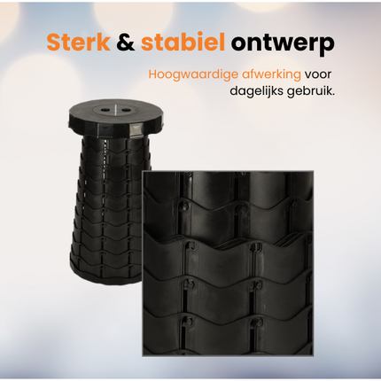 Trendmix Opvouwbare Kruk Verstelbaar & Lichtgewicht Zwart – Compacte Telescopische Kruk Voor Festival, Concert, Camping & Reizen
