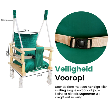 Luxe houten 3 in 1 groene meegroei baby schommel en Kinder schommel – Baby swing – Schommel die meegroeit met je kindje - Schommelstoel - Schommels - Handgemaakt