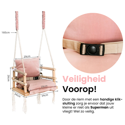 Luxe houten 3 in 1 roze meegroei baby schommel en Kinder schommel – Baby swing – Schommel die meegroeit met je kindje - Schommelstoel - Schommels - handgemaakt