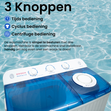 Brock XXL camping wasmachine met dubbele trommel 7,8Kg was en 6,0Kg centrifuge capaciteit