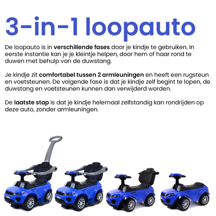 3 in 1 sportauto loopauto met 5 geluiden op het stuur belastbaar tot 27 kg blauw