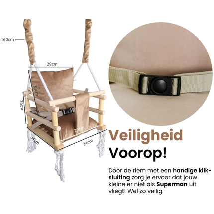 Luxe houten 3 in 1 beige bruine meegroei baby schommel en Kinder schommel – Baby swing – Schommel die meegroeit met je kindje - Schommelstoel - Schommels - Handgemaakt