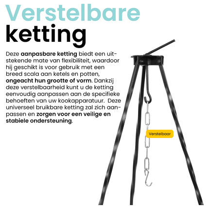Meyerhoff stalen driepoot ketelstandaard 1.2m voor boven het kampvuur perfect voor Hongaarse ketels