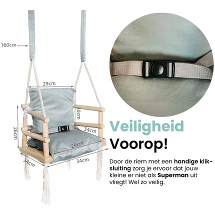 Luxe houten 3 in 1 licht grijze meegroei baby schommel en Kinder schommel – Baby swing – Schommel die meegroeit met je kindje - Schommelstoel - Schommels - handgemaakt