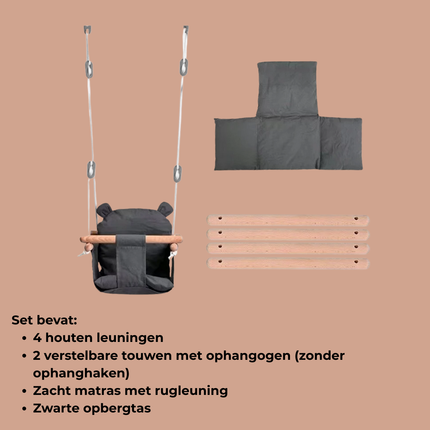 Trendmix Babyschommel Hout – Kinder Schommel Verstelbaar – Baby Schommel Binnen Buiten – Met Rugleuning – Grijs