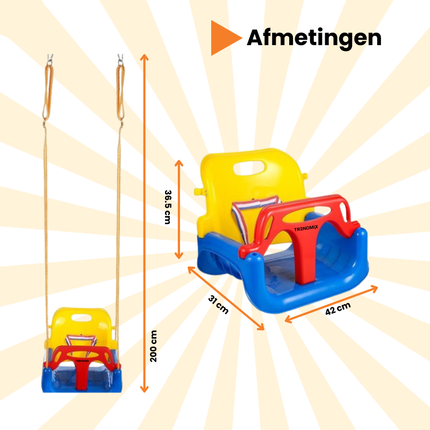 Trendmix Meegroei Schommel 3-in-1 Voor Baby, Peuter & Kleuter – Veilig Met Verstelbare Banden – Voor Binnen & Buiten Gebruik