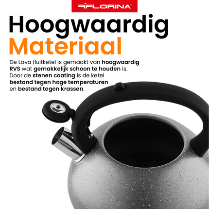 Florina Lava fluitketel RVS zwart / grijs 2.5 Liter - ook geschikt voor inductie