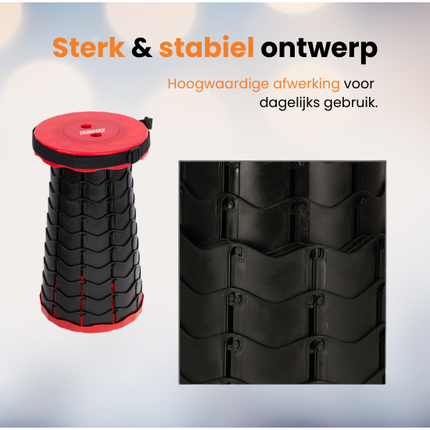 Trendmix Opvouwbare Kruk Verstelbaar & Lichtgewicht – Rode Telescopische Kruk Voor Festival, Concert, Camping & Reizen