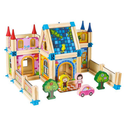 Ecotoys 128-delige houten constructie blokken voor het bouwen van een 6 in 1 toren - Montessori speelgoed - Vanaf 36 maanden