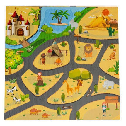2de kansje Ecotoys 9 delige puzzelspeelmat foam safari voor baby en peuter - Vloerpuzzel inclusief opbergtas - 93,5x93,5cm