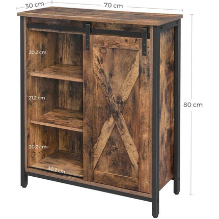 Vasagle dressoir met schuifdeur en verstelbare planken - Stalen frame - Industriële vintage stijl - bruin-zwart - LSC88BX