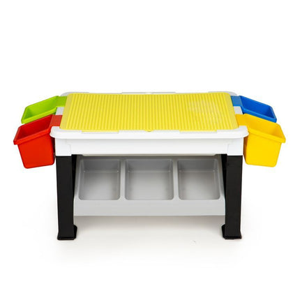 Speeltafel met bouwplaat en vlakke kant -  Kindertafel met 7 Opbergbakken en 300 bouwblokjes