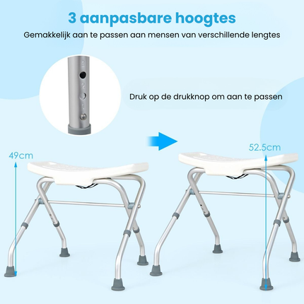 Trendmix Douchekruk – Verstelbaar in 3 Hoogtes – Lichtgewicht Opklapbaar Douchezitje – Met Handgrepen – 150 kg Draagkracht – Grijs
