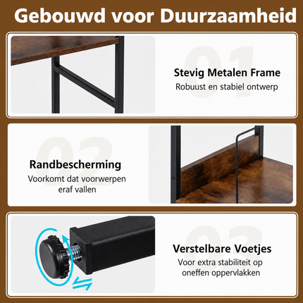Platenspeler Meubel met 2 Geïntegreerde stopcontacten en USB – Vinyl Opbergkast – LP Kast met 3 Haken – Industrieel Bruin/Zwart