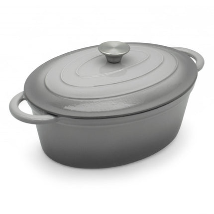 Gietijzeren Braadpan 4,3L met Deksel – Ovale Geëmailleerde Stoofpan & Braadslede – 30 cm – Grijs
