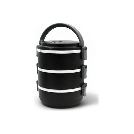 Meyerhoff Thermische Lunchbox Container 3 Lagen - Roestvrij Staal - Stapelbare Geïsoleerde Bento Box - Lekvrije Lunchbox met Handvat - Zwart
