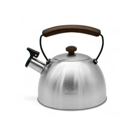 Meyerhoff RVS Fluitketel 2,5L – Geborsteld Zilver – Houten Handvat – Fluitketel voor Inductie en Alle Kookplaten