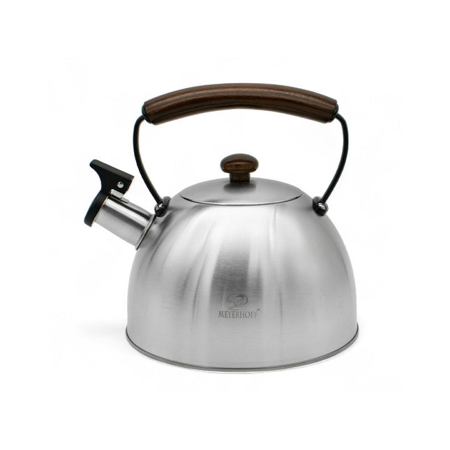 Meyerhoff RVS Fluitketel 2,5L – Geborsteld Zilver – Houten Handvat – Fluitketel voor Inductie en Alle Kookplaten