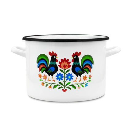 Emaille Kookpan 4,5 Liter – Geëmailleerde Pan 20 cm – Folk Design – Wit