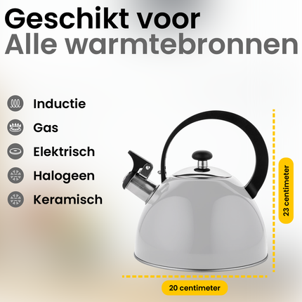 2de kansje Florina Brillo fluitketel RVS lichtgrijs 2.5 Liter - ook geschikt voor inductie