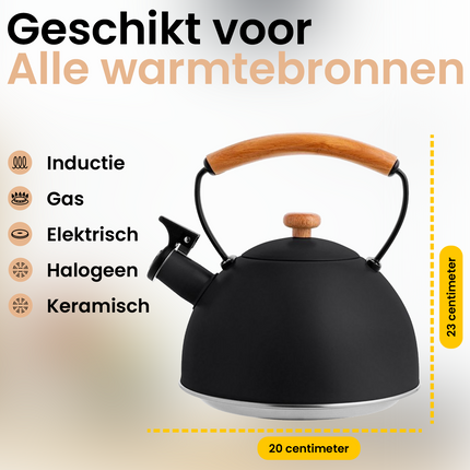 2de kansje Florina Natura Line fluitketel RVS mat zwart 2.3 Liter - ook geschikt voor inductie