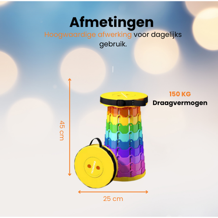 Trendmix Opvouwbare Kruk Verstelbaar & Lichtgewicht – Regenboog Telescopische Kruk Voor Festival, Concert, Camping & Reizen