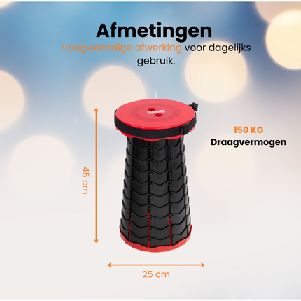 Trendmix Opvouwbare Kruk Verstelbaar & Lichtgewicht – Rode Telescopische Kruk Voor Festival, Concert, Camping & Reizen