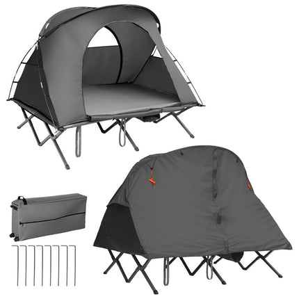 Trendmix 4-in-1 Opvouwbare Campingtent – Verhoogde Kampeertent met Cot, Luchtmatras & Pomp – 2-Persoons Waterdichte Tent – Snel Opzetbaar & Draagbaar – Outdoor, Festival & Camping – Grijs – 194 x 146 x 160 cm