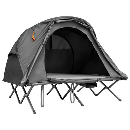 Trendmix 4-in-1 Opvouwbare Campingtent – Verhoogde Kampeertent met Cot, Luchtmatras & Pomp – 2-Persoons Waterdichte Tent – Snel Opzetbaar & Draagbaar – Outdoor, Festival & Camping – Grijs – 194 x 146 x 160 cm