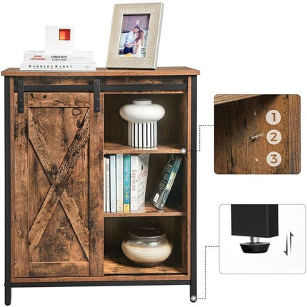 Vasagle dressoir met schuifdeur en verstelbare planken - Stalen frame - Industriële vintage stijl - bruin-zwart - LSC88BX