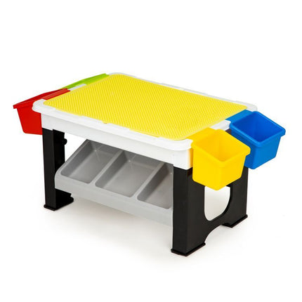 Speeltafel met bouwplaat en vlakke kant -  Kindertafel met 7 Opbergbakken en 300 bouwblokjes