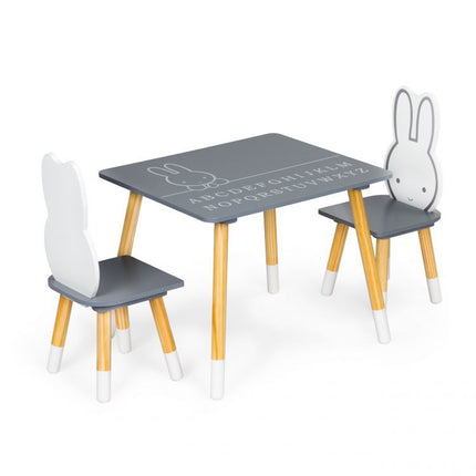 Konijn kindertafel met 2 stoeltjes grijs