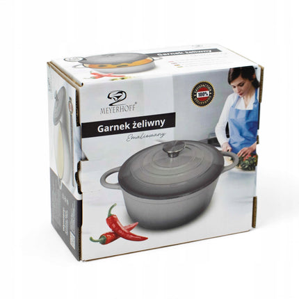 Gietijzeren Braadpan 20 cm – 2 Liter Geëmailleerde Gietijzeren Pan met Deksel – Inductie – Stoofpan – Grijs