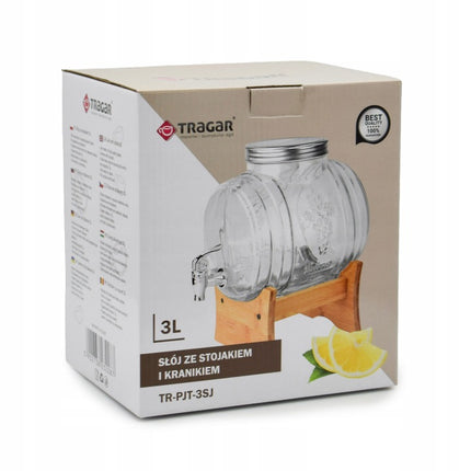 Barrel Drankdispenser 3 Liter met Kraantje en Bamboe Standaard – Glazen Vatvormige Sapdispenser voor Limonade, Water, Sap en IJsthee