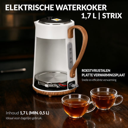 Waterkoker 1,7 Liter 2200W – RVS – STRIX Beveiliging – Wit