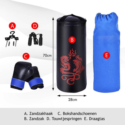Trendmix 5-Delige Bokszak set voor Kinderen 20 kg - Zware Bokszak met Bokshandschoenen - Springtouw Draagtas Plafondhaak - Zwart