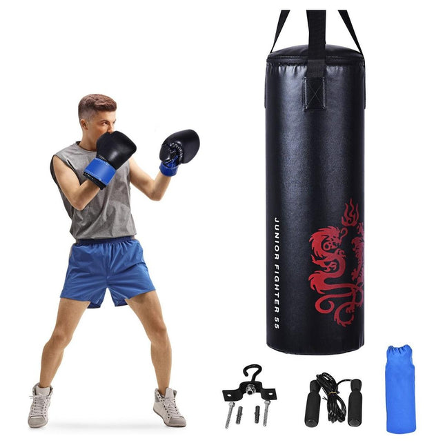 Trendmix 5-Delige Bokszak set voor Kinderen 20 kg - Zware Bokszak met Bokshandschoenen - Springtouw Draagtas Plafondhaak - Zwart