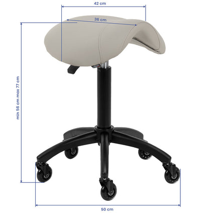 Gabbiano Kapperskruk Grijs/Beige – Ergonomische Zadelkruk met Gasveer – Professionele Salonstoel met Wielen