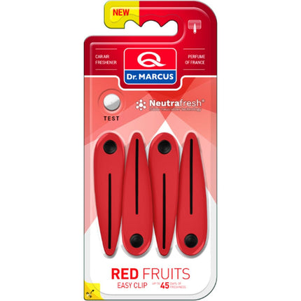 Dr. Marcus Easy Clip Red Fruits luchtverfrisser met neutrafresh technologie - Autogeurtje voor in de auto - Tot 45 dagen geurverspreiding - 4 clips voor 4 sterktes