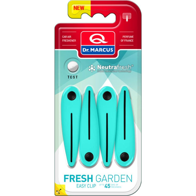Dr. Marcus Easy Clip Fresh Garden luchtverfrisser met neutrafresh technologie - Autogeurtje voor in de auto - Tot 45 dagen geurverspreiding - 4 clips voor 4 sterktes