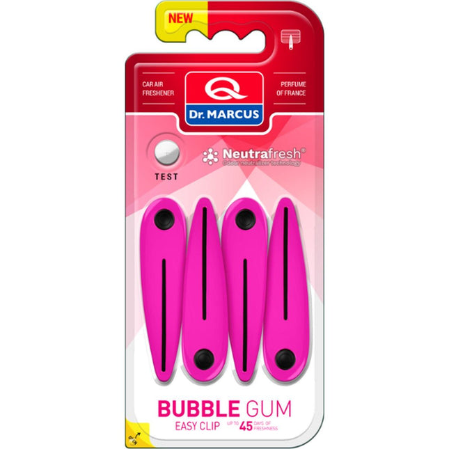 Dr. Marcus Easy Clip Bubble Gum luchtverfrisser met neutrafresh technologie - Autogeurtje voor in de auto - Tot 45 dagen geurverspreiding - 4 clips voor 4 sterktes