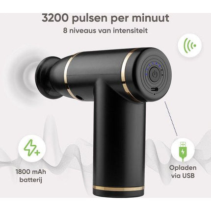 Lafe Massage gun / Massage apparaat met 4 Opzetstukken en 8 standen