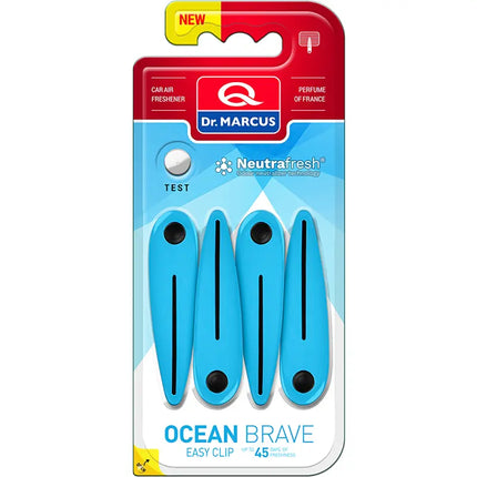 Dr. Marcus Easy Clip Ocean luchtverfrisser met neutrafresh technologie - Autogeurtje voor in de auto - Tot 45 dagen geurverspreiding - 4 clips voor 4 sterktes