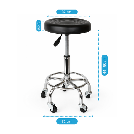 Trendmix Kapperskruk op Wielen – Ergonomische Zadelkruk met Voetsteun – In Hoogte Verstelbaar – Rubberen Wielen & Zwart PU-Ecoleer