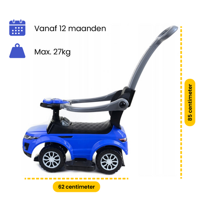 3 in 1 sportauto loopauto met 5 geluiden op het stuur belastbaar tot 27 kg blauw