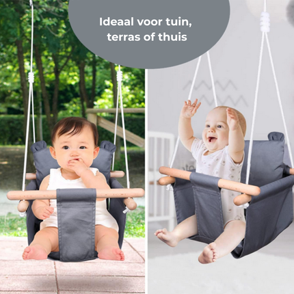 Trendmix Babyschommel Hout – Kinder Schommel Verstelbaar – Baby Schommel Binnen Buiten – Met Rugleuning – Grijs