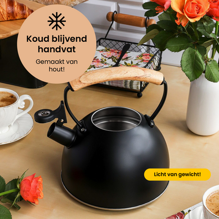 2de kansje Florina Natura Line fluitketel RVS mat zwart 2.3 Liter - ook geschikt voor inductie