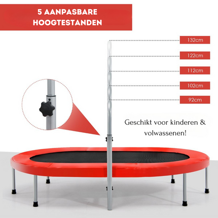 Trendmix XL Dubbele Fitness Trampoline voor 2 personen - 150 kg belasting - Opvouwbare Mini Trampoline Met Verstelbare Leuning - Voor volwassenen en kinderen - 154 x 89 x 92-132 cm - Rood